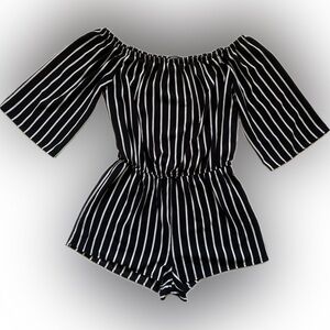 Black and White Striped Romper